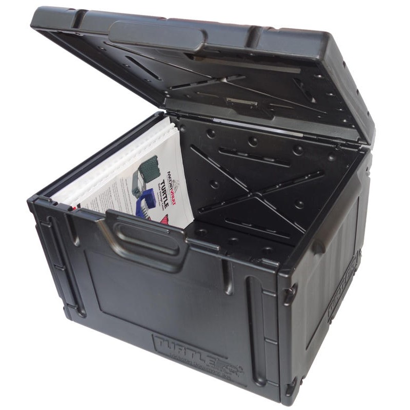 MediaVault irattárolás keretében használt LocDocBox zárható és két ponton plombálható műanyag víztaszító irattároló doboz.
